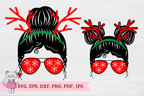 Deer Horns Messy Bun Mom Daughter Svg: Graphics for Crafts